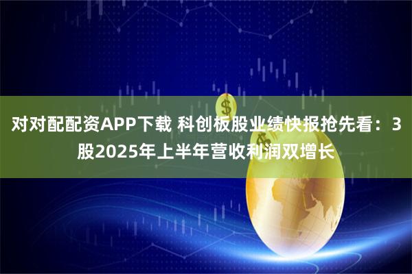 对对配配资APP下载 科创板股业绩快报抢先看：3股2025年上半年营收利润双增长